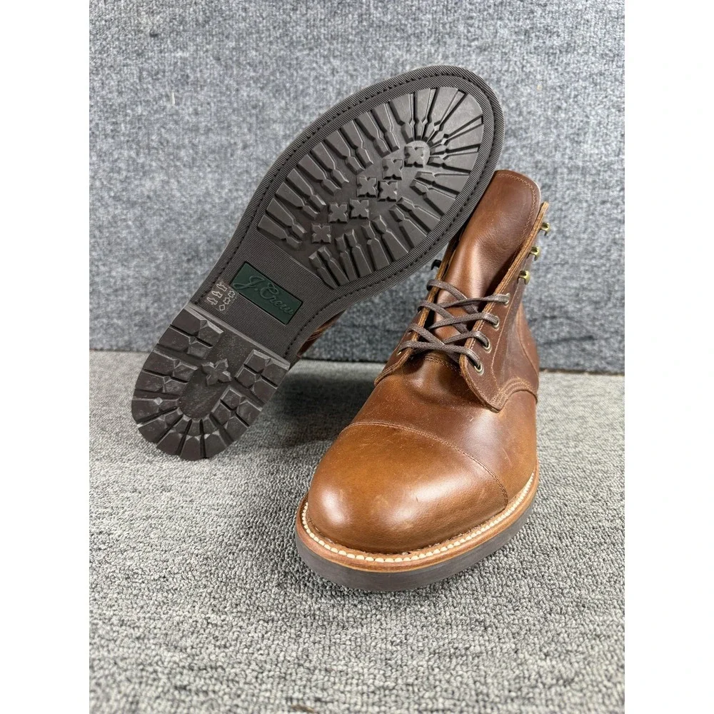 J.Crew Boots Mens 11 Brown Leather Combat Cap Toe Lace Up Ankle Lug Sole Casual